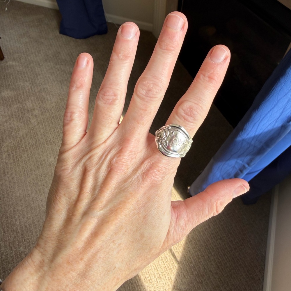 “B” Engraved Spoon Ring - Picture 6 of 13